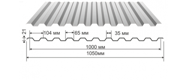 Профнастил оцинкованный С-21 1050x2000 (эконом) купить недорого в Барабаново