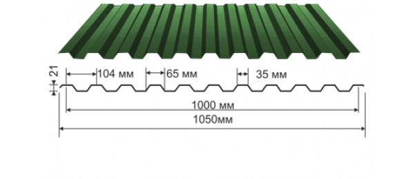 Профнастил зеленый оцинкованный  RAL 6005 С-21 купить недорого в Барабаново